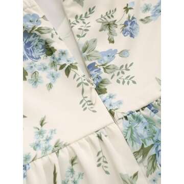 CIDER Santorini Beach Vacation V-Neck Bowknot Floral Ruffle Hem Midi Dress: Blue, XS