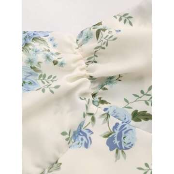 CIDER Santorini Beach Vacation V-Neck Bowknot Floral Ruffle Hem Midi Dress: Blue, XS