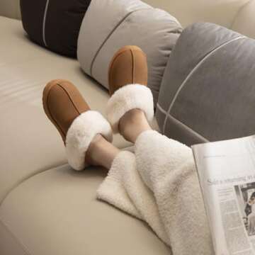 LazyStep Women's Madge Fuzzy Slippers with Comfort Memory Foam, Slip-on Warm Outdoor Indoor House Shoes(Tan, Size 7-8)
