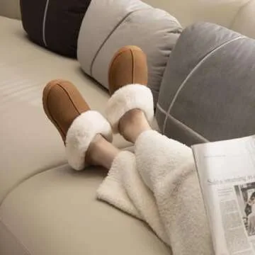 LazyStep Women's Madge Fuzzy Slippers with Comfort Memory Foam, Slip-on Warm Outdoor Indoor House Shoes(Tan, Size 7-8)