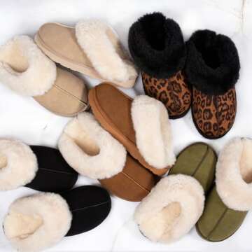 LazyStep Women's Madge Fuzzy Slippers with Comfort Memory Foam, Slip-on Warm Outdoor Indoor House Shoes(Tan, Size 7-8)