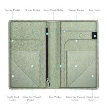 Fintie Server Book Organizer with Zipper Pocket, PU Leather Restaurant Guest Check Presenters Card H...