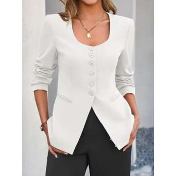 Cicy Bell Women’s Scoop Neck Casual Blazer: Stylish Business Jacket with Split Hem