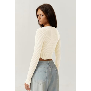 QINSEN Knit Crop Sweater with Sexy Square Neck Style