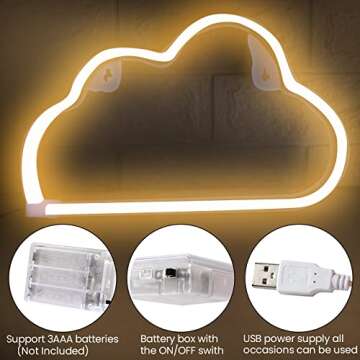 Cloud Lights,Neon Sign, Neon Lights for Wall Decor,USB or Battery LED Signs for Bedroom, Decorative Neon Light Sign for Christmas,Birthday Party, Living Room, Girls,Kids Room decor (Warm White)