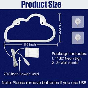 Cloud Lights,Neon Sign, Neon Lights for Wall Decor,USB or Battery LED Signs for Bedroom, Decorative Neon Light Sign for Christmas,Birthday Party, Living Room, Girls,Kids Room decor (Warm White)
