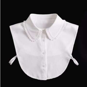 Joyci Chic Lady's Fake Collar Pleated Elegant Office Half Blouse False Collar Dickey B White