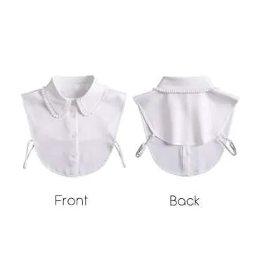 Joyci Chic Lady's Fake Collar Pleated Elegant Office Half Blouse False Collar Dickey B White