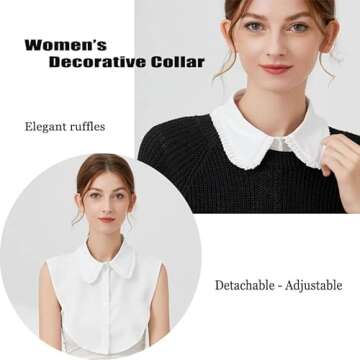 Joyci Chic Lady's Fake Collar Pleated Elegant Office Half Blouse False Collar Dickey B White