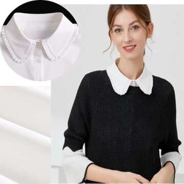 Joyci Chic Lady's Fake Collar Pleated Elegant Office Half Blouse False Collar Dickey B White