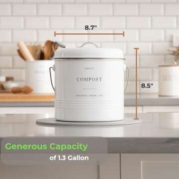 D'Lifeful Kitchen Compost Bin – 1.3 Gallon Countertop Farmhouse Compost Container with Lid – Odo...