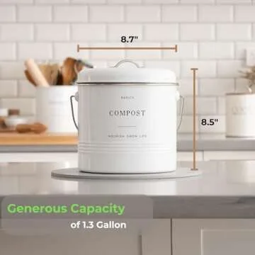 D'Lifeful Kitchen Compost Bin – 1.3 Gallon Countertop Farmhouse Compost Container with Lid – Odo...