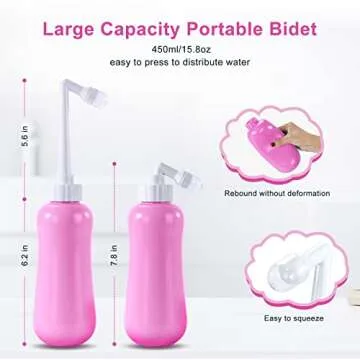 Portable Bidet Travel Large Capacity 450ml(15oz) Personal Bidet Toilet Handheld Bidet Pink