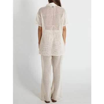 Yuemengxuan 2 Piece Sexy Cover Up for Women Crochet Hollow Out Top Pants Swimsuit Swimwear Beachwear...