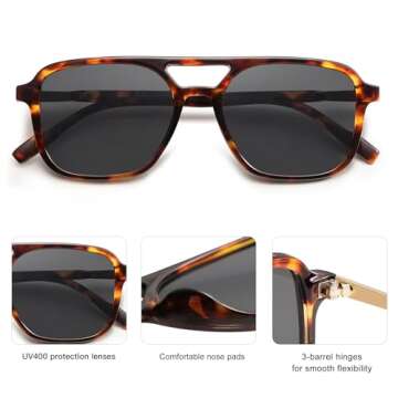 SOJOS Retro Aviator Sunglasses for Women Men,Trendy Rectangle Womens Mens Shades Sun Glasses SJ2202 Tortoise Single Grey