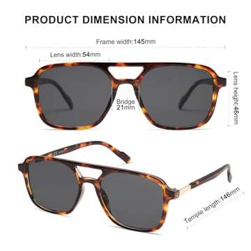 SOJOS Retro Aviator Sunglasses for Women Men,Trendy Rectangle Womens Mens Shades Sun Glasses SJ2202 Tortoise Single Grey