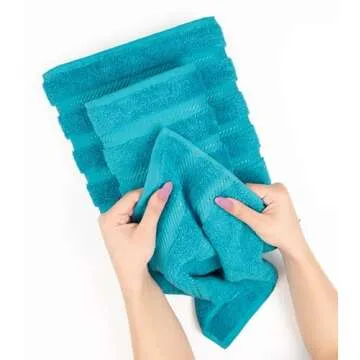American Soft Linen Luxury 6 Piece Towel Set, 2 Bath Towels 2 Hand Towels 2 Washcloths, 100% Cotton Turkish Towels for Bathroom, Aqua Blue Towel Sets