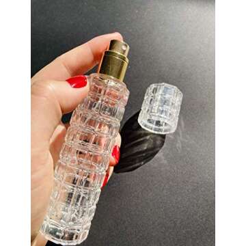 Empty Perfume Atomizer Refillable Glass Spray Bottle, Travel Cologne Bottle Portable, 2 Pack Gold &Silver 30ml Clear Essential Oil Container, 1oz Decorative Sprayer with Acrylic Matching Cap