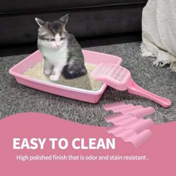 PAWISE Small Cat Litter Box Kit Includes 5 Pieces, Low Entry Cat Litter Pan, Cat Litter Scooper, Cat Bowls, Cat Mouse Toy for Kitty, Perfect Set to Welcome New Kitty Home, Pink