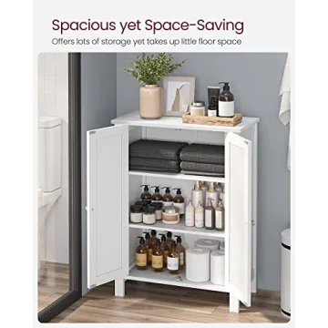 VASAGLE Bathroom Floor Storage Cabinet, Bathroom Storage Unit with 2 Adjustable Shelves, Bathroom Cabinet Freestanding, 11.8 x 23.6 x 31.5 Inches, White UBCB60W