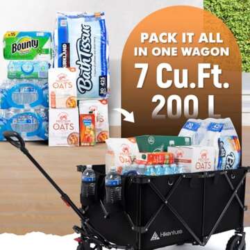 Hikenture Collapsible Wagon 330LBS Capacity, 200L Extra Large Wagons Carts Foldable, Heavy Duty Fold...