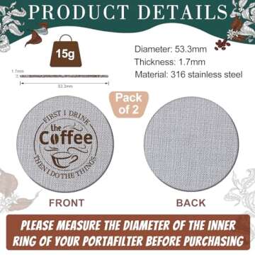 Yaomiao 53.3mm Espresso Puck Screen - 2 Pack of Reusable Stainless Steel Filters