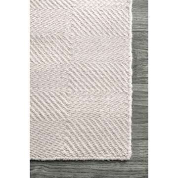 FRELISH DECOR Wool Cotton Area Rug for Living Room and Bedroom, 8'x10' Handwoven Braided Chunky Knit Cable Rugs, Farmhouse Contemporary Area Rug: Ivory
