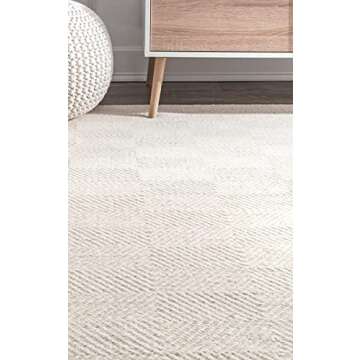 FRELISH DECOR Wool Cotton Area Rug for Living Room and Bedroom, 8'x10' Handwoven Braided Chunky Knit Cable Rugs, Farmhouse Contemporary Area Rug: Ivory