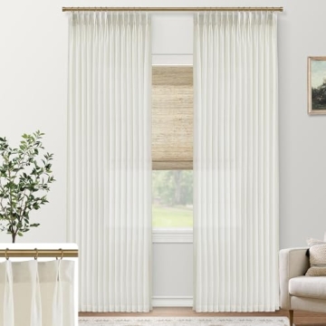 108 Inch Long SHINELAND Curtains Drapes - Cream Ivory, Light Filtering, 2 Panels Set