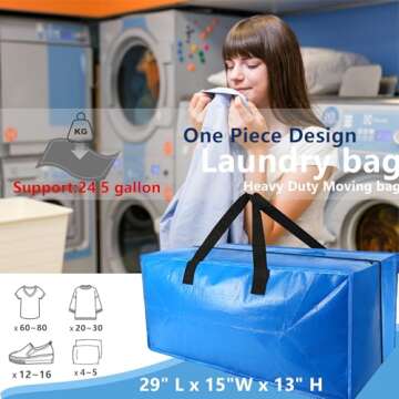 4 Pack Heavy Duty Extra Large Moving Bags Storage Tote - Strong Handles& Backpack Straps - Space Saving Storage Bags Alternative to Moving Boxes and Bins,Compatible with Ikea Frakta Cart, Blue