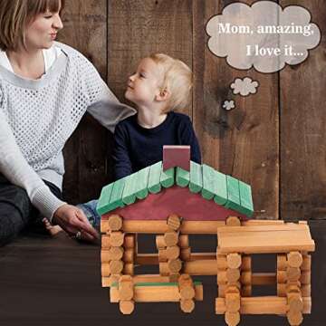 Wondertoys 90 Pieces Classic Wood Cabin Logs Set, Building Log Toy for Children, Farm House Construc...