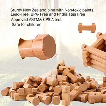 Wondertoys 90 Pieces Classic Wood Cabin Logs Set, Building Log Toy for Children, Farm House Construction Educational Toys for 3 4 5 6 Years Old