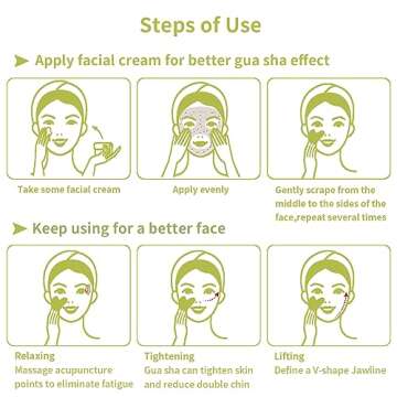 Contrybox Gua Sha Facial Tools, Jade Guasha Tool for Face & Eye Gua Sha Stone for Puffiness Reducing & Jawline Sculpting Face Stone Gua Sha Tools for Skin Care Woman GuaSha Stone Tool, Light Green