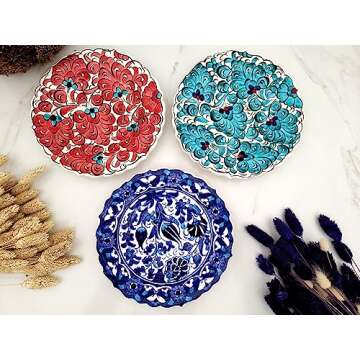 Ayennur Turkish Decorative Plates Set of 3-7.08" Handmade Ceramic for Wall Hanging Decors