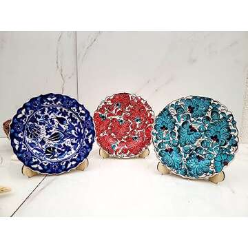 Ayennur Turkish Decorative Plates Set of 3-7.08" Handmade Ceramic for Wall Hanging Decors