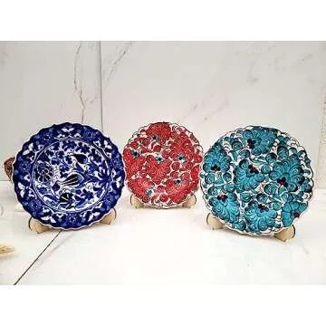Ayennur Turkish Decorative Plates Set of 3 Handmade Ceramic