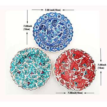 Ayennur Turkish Decorative Plates Set of 3-7.08" Handmade Ceramic for Wall Hanging Decors