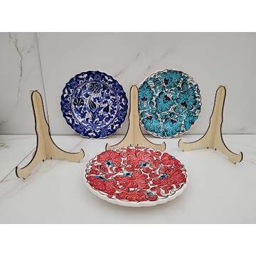 Ayennur Turkish Decorative Plates Set of 3-7.08" Handmade Ceramic for Wall Hanging Decors