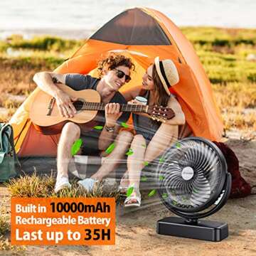 10000mAh Battery Operated Camping Fan with LED Light-7 inch USB Fan with Hanging Hook for Tent Car R...