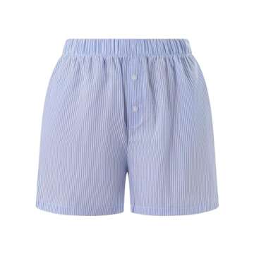 Pivanzore Y2k Plaid Shorts for Women Casual Elastic Waist Aesthetic Lounge Bottom Baggy Pajama Shorts Boxers Sleepwear(Boxers-Blue,Medium)