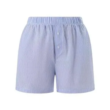 Pivanzore Y2k Plaid Shorts for Women Casual Elastic Waist Aesthetic Lounge Bottom Baggy Pajama Shorts Boxers Sleepwear(Boxers-Blue,Medium)