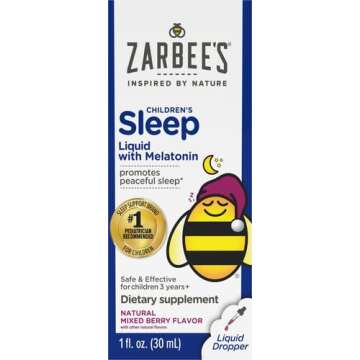Zarbee's Kids Sleep Supplement Liquid with 1mg Melatonin; Drug-Free & Effective; Easy to Take Natura...