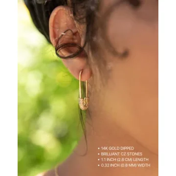 Benevolence LA Safety Pin Earrings for Women, Paper Clip Earrings, Dangle Earrings, Gold Plated Hoop Earrings, Safety Pin Jewelry, Paperclip Earrings