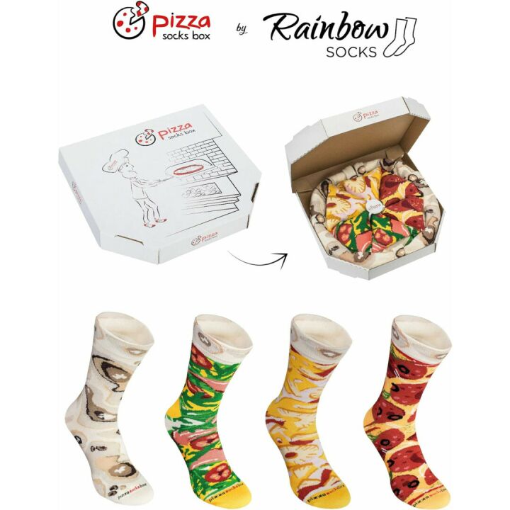 Rainbow Socks Pizza Box Set - 4 Cotton Pairs