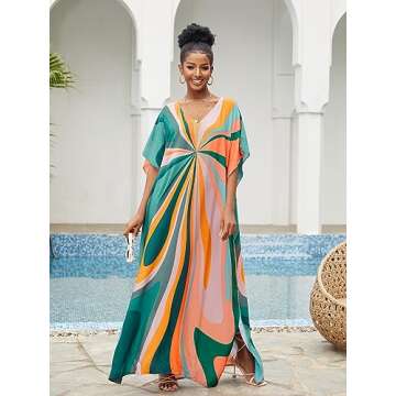 Chic Green Kaftan Dress for Women - Lightweight & Stylish Cover-Up