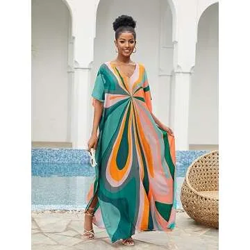 Stylish Green Kaftan Dress Lightweight Cover-Up for Women