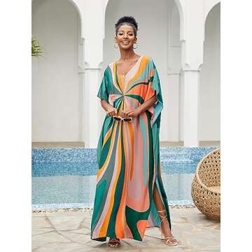 Stylish Green Kaftan Dress Lightweight Cover-Up for Women
