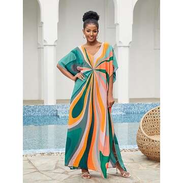 Stylish Green Kaftan Dress Lightweight Cover-Up for Women