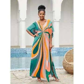 Stylish Green Kaftan Dress Lightweight Cover-Up for Women