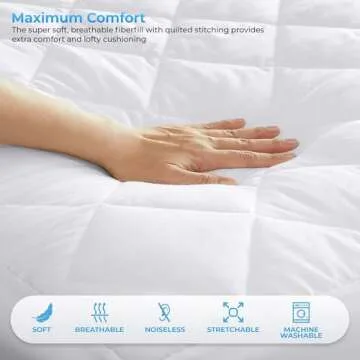 LUX Decor King Mattress Pad - Quilted Elastic Fitted Mattress Cover Protector Upto 16 Inches Deep Pocket - Soft Breathable Noiseless Mattress Topper (78 X 80)